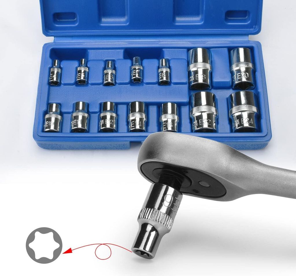 Torx-Stecknussen - Innensechskant - Stervormige - E-Typ - E4-E24 - externer Torx-Steckschlüsselsatz - 1/4 Zoll - 1/2 Zoll - 3/8 Zoll - Einsatzmutter