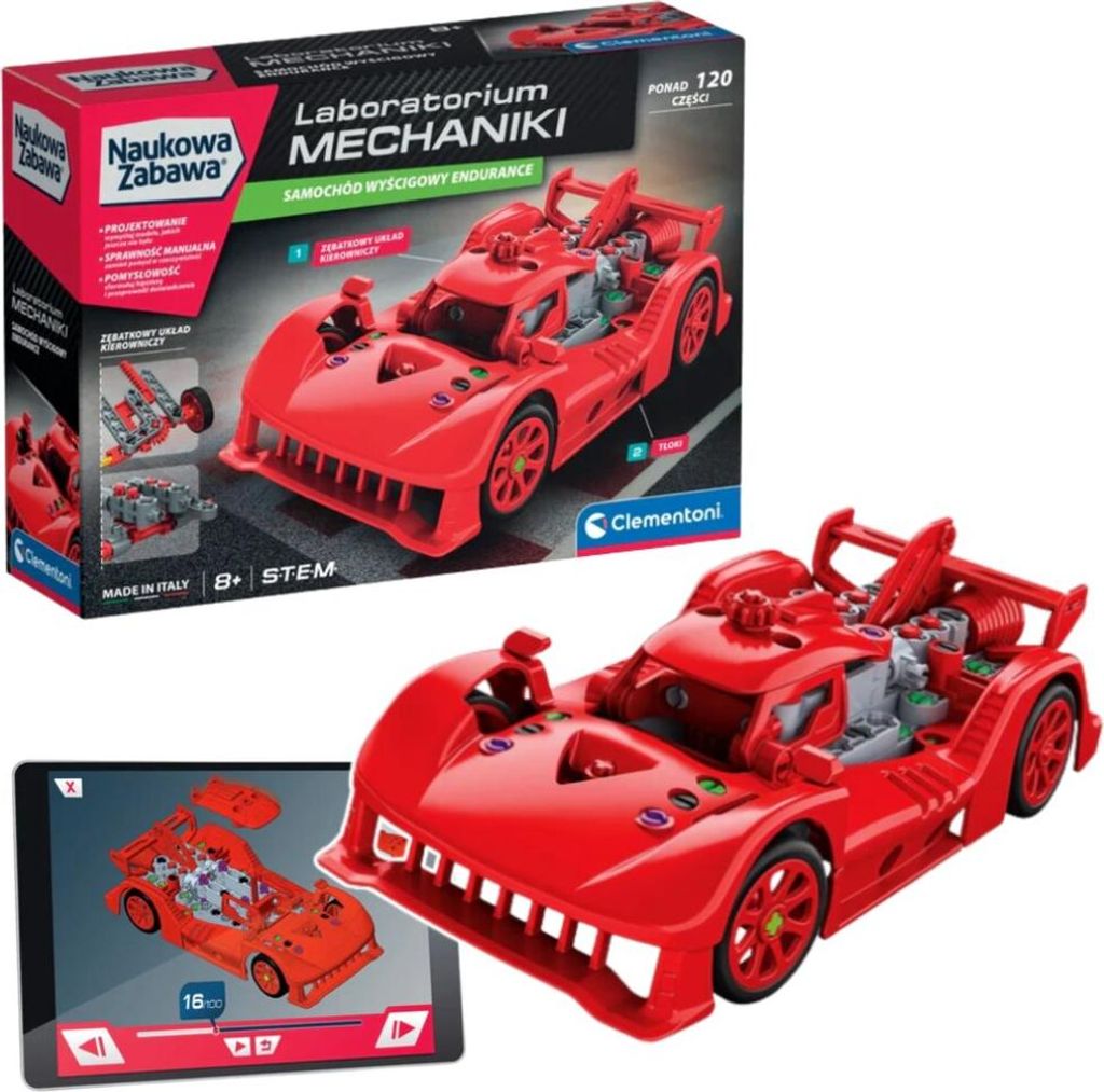 Wissenschaftlicher Spaß Mechaniklabor Rennwagen Endurance Rot Clementoni 50248