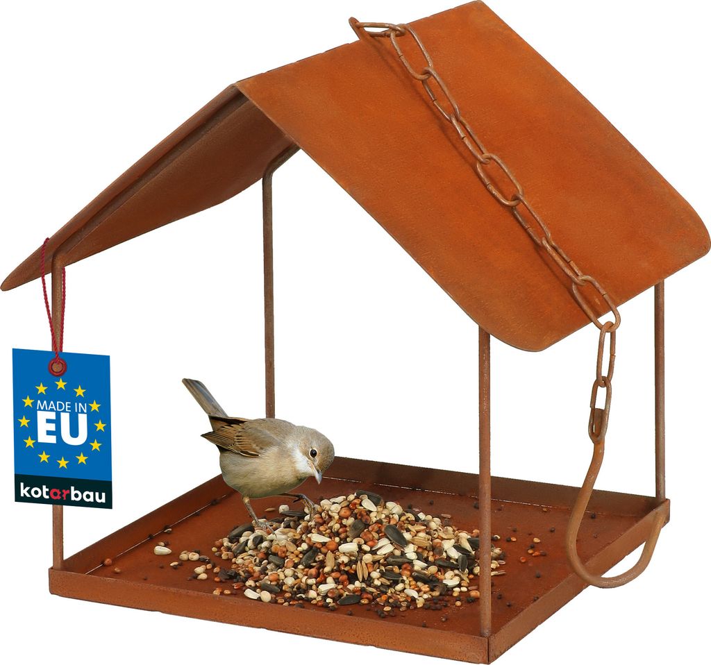 KOTARBAU Vogelhaus aus Metall 18x18x20,5 cm Vogelfutterhaus zum Aufhängen mit Kette & Haken Gartendeko für draußen Wetterfestes Vogelhäuschen