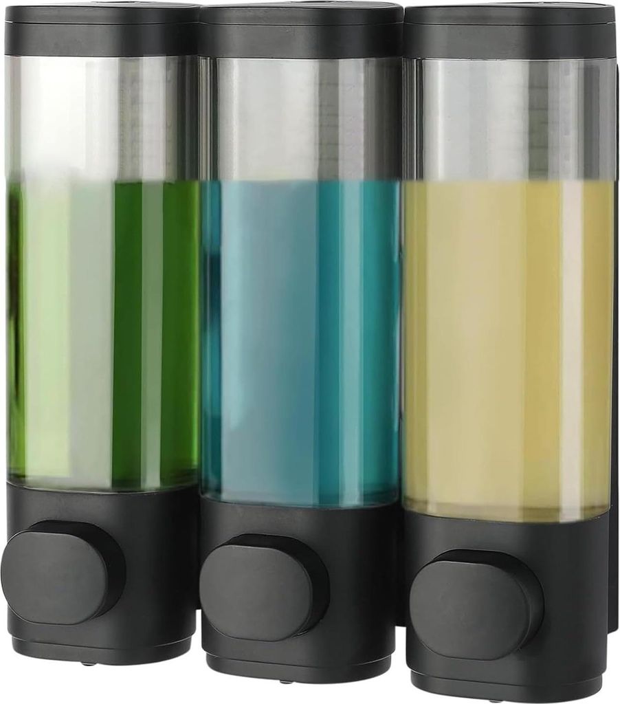 Shampoodispenser Wandmontage für Badzimmer Schwarz 3 Kammern 300 ml * 3 Einfache Menschliche Plastik Duschgel Shampoo Conditioner Seifenspender Ha...