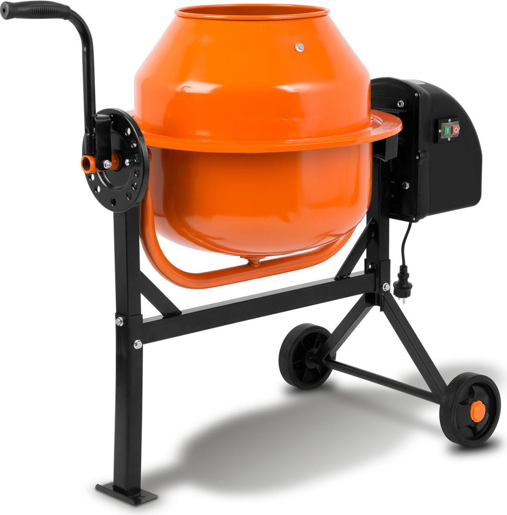 EBERTH 65L Betonmischer Elektrisch Mobil, 220W Motor, Gestell, Trommel und Zahnkranz aus Stahl, feststellbares Handrad, breite Fußplatte