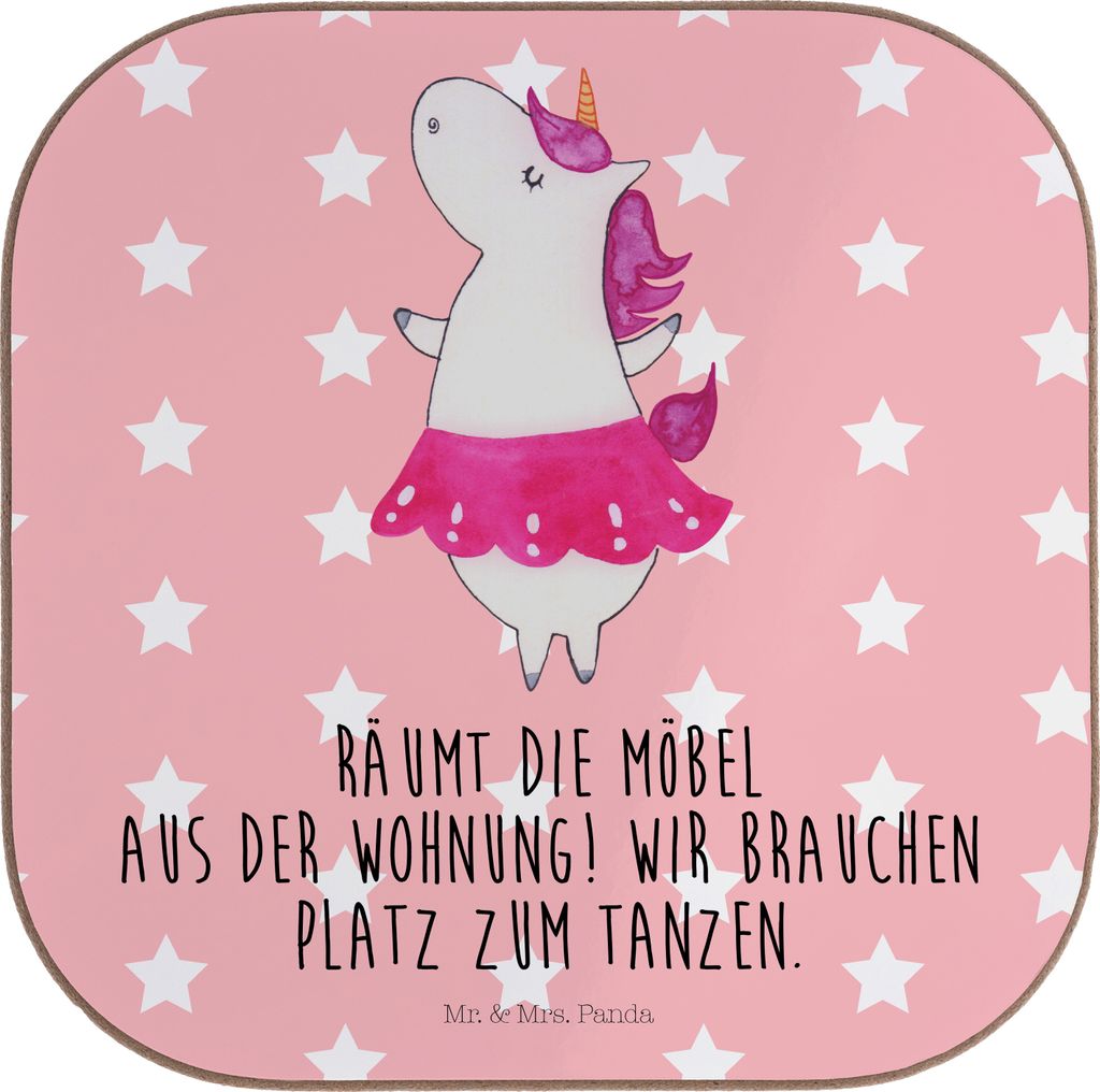 Mr. & Mrs. Panda Untersetzer für Gläser Einhorn Ballerina - Rot Pastell - Geschenk, Design, Unicorn, bieruntersetzer, Lebensfreude, Tischschoner,...