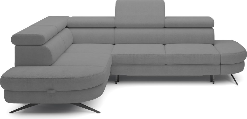 ECKSOFA OTIS L-förm, Schlaffunktion, verstellbare Kopfstützen, in AURORA-Stoff, lose Rückenkissen, freistehend, LINKS 276x218x97 cm Grey