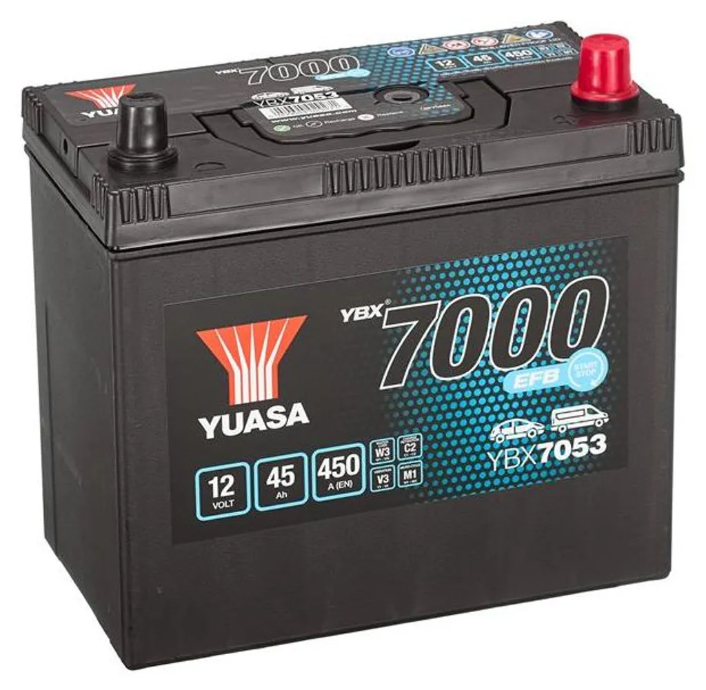 Batterie 12V 45Ah YUASA YBX7053 pour Moteur Start Stop et Ville