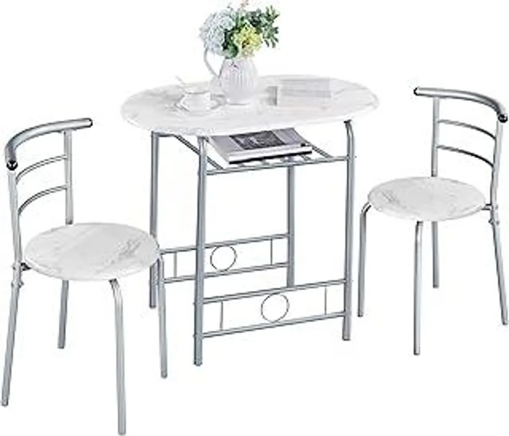 Set Pranzo Rustico Bianco: Tavolo e 2 Sedie per Cucina con Ripiano