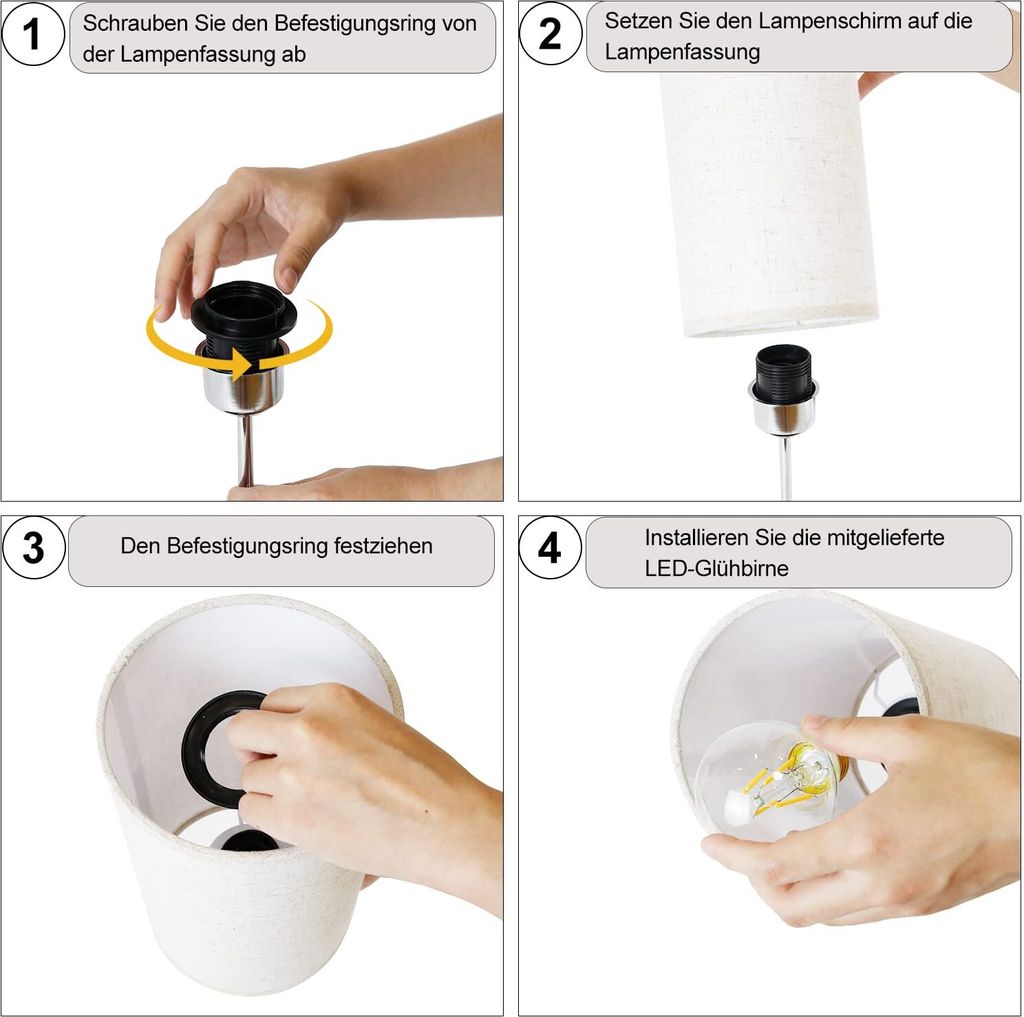 ZMH Tischlampe Wohnzimmer Nachttischlampe USB - 2er Schwarz Produktbild 6