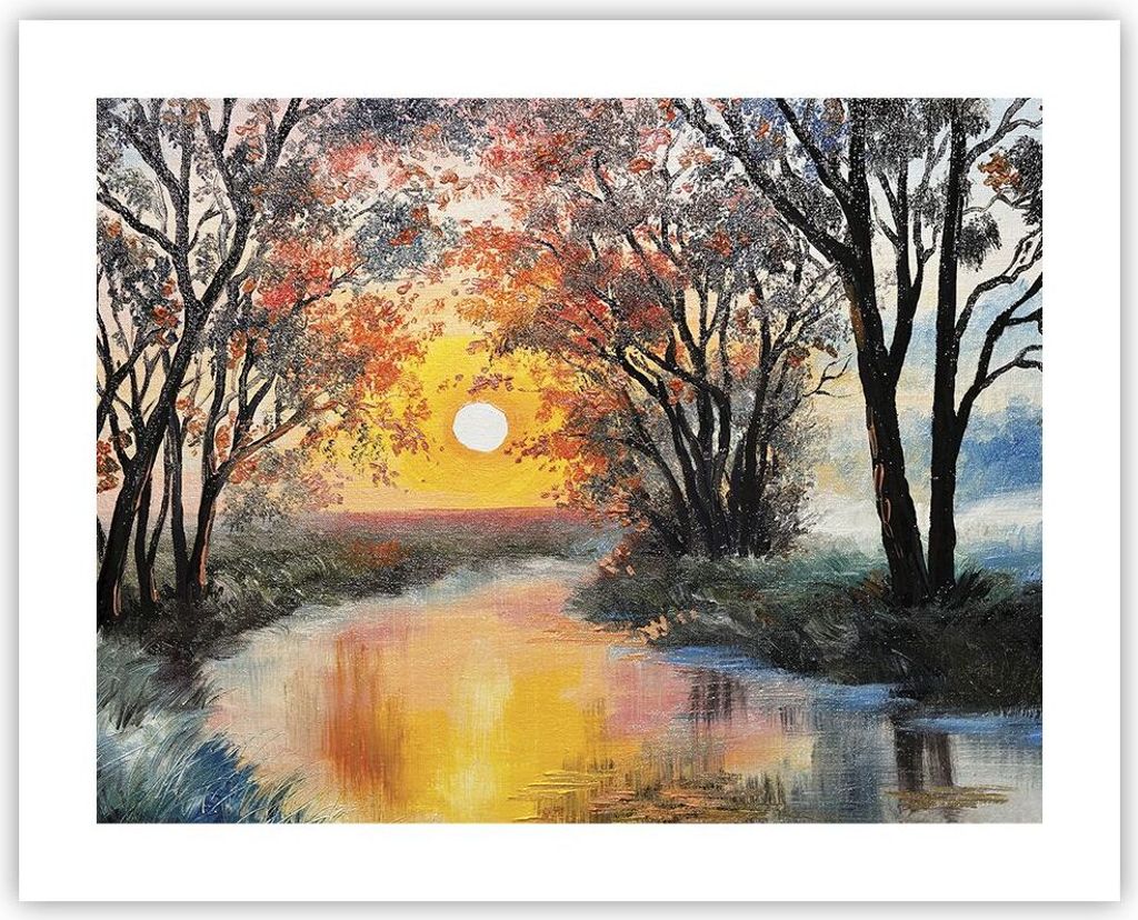 Poster - Poster ohne Rahmen - Fluss Sonne Bäume - 50x40 cm - Wand Bild - Wanddeko - Wandbilder - Kunstposter - Wandposter - Bilder - Kunstdruck - ...