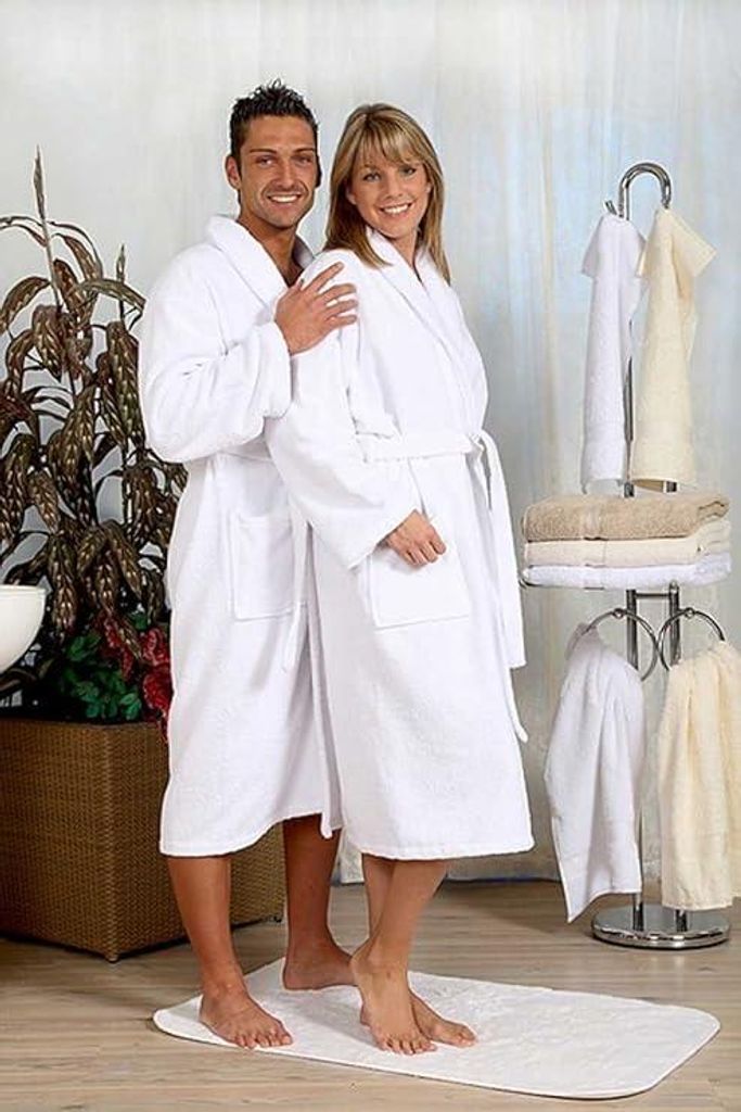 Bademantel Frottee Schalkragen Weiß - Größe S – Kuscheliger Bademantel aus 100% Baumwolle für Damen und Herren