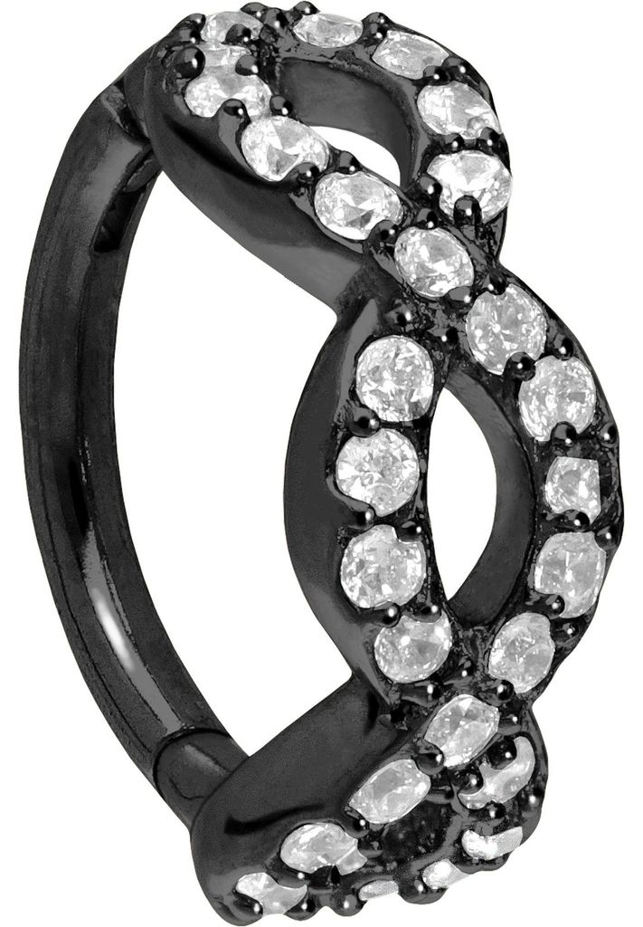 Ohrpiercing, Nasenpiercing, Septum Piercing Chirurgenstahl Segmentring Clicker 3 KRISTALLOVALE Schwarz Innendurchmesser: 12 mm