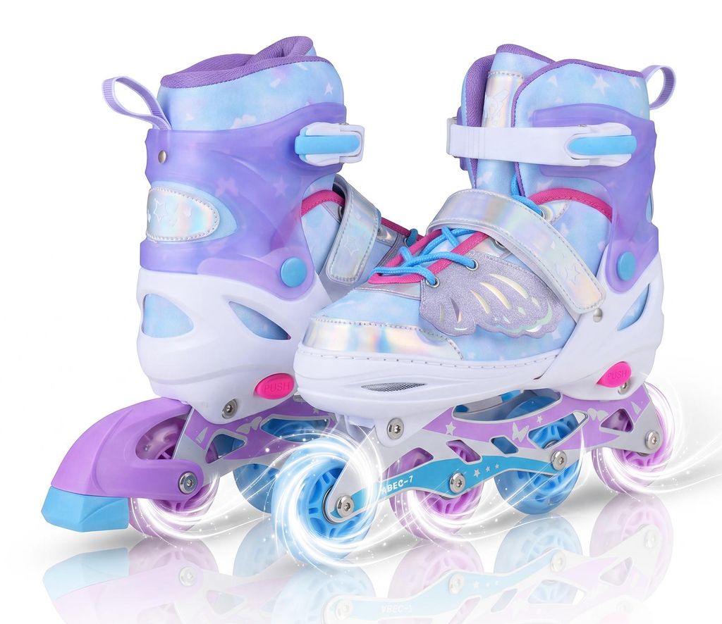 COSTWAY Inline Skates Schmetterling, Kinder Inliner 4 Größen verstellbar, Kinderrollschuhe mit LED, Rollschuhe 38-41, Rollerblades drinnen&draußen