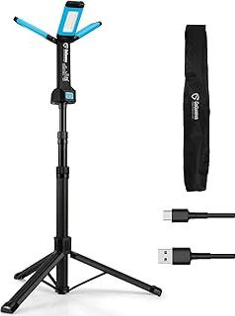 Baustrahler LED mit Stativ, GoGonova Kabellose Arbeitsleuchte/Arbeitslicht mit 8000mAh Batterie, 700/1200/2200 Lumen, 4000/6500 K, 145cm Teleskopst...