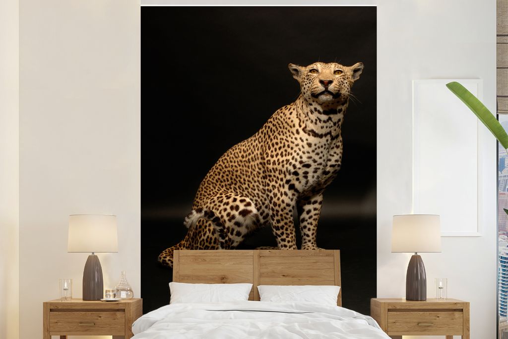 MuchoWow Fototapete für Wohnzimmer oder Schlafzimmer Wandtapete Vinyl Motivtapete Leopard - Tiere - Fleck - 145x220 cm - Wanddekoration