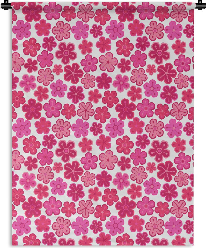 MuchoWow Wandteppich Wandbehang Blumen - Rosa - Muster 150x200 cm Tapisserie Dekoration Wandtuch - Wandaufhängung - Moderner