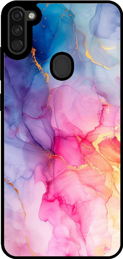 Smartphonica Handytasche Geeignet für Samsung Galaxy M11 mit Marmordruck - TPU Rückseite Abdeckung Fall Marmor Design - Regenbogen