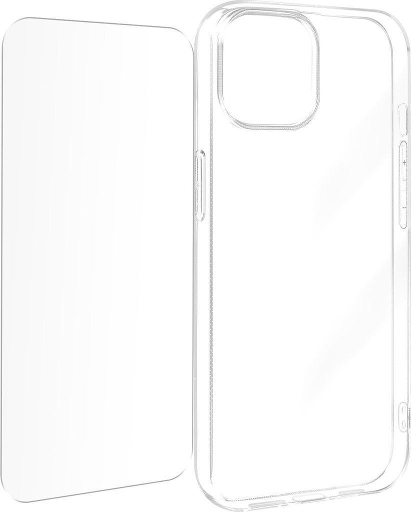 Avizar, Silikonhülle für iPhone 15 Plus mit 9H Glas-Folie, Schutz-Set, Transparent