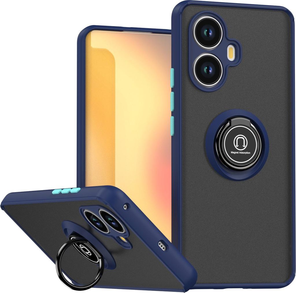 Hülle für Realme 10 Pro+ Matte Transluzent TPU Stoßfest Schutzhülle mit Ring Halter Ständer Blau