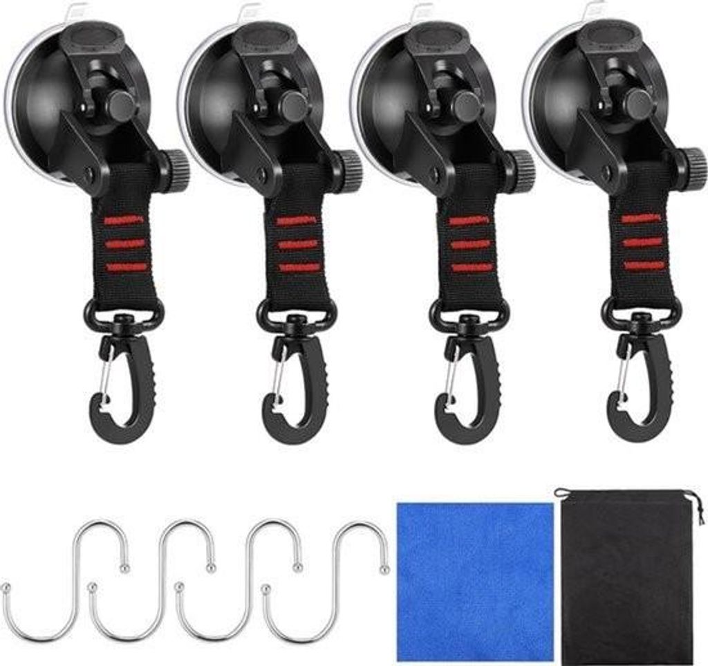 Saugnäpfe mit Haken - 360° drehbares D-Armband - Starke Vakuumsauger - S-Haken - Markise Wohnmobil Auto Glasfliesen