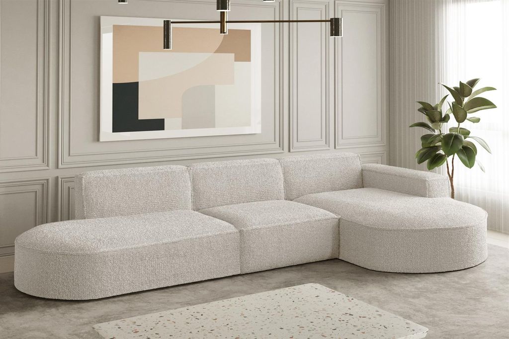 Ecksofa Designersofa PALMA in Stoff Ascot Beige Ottomane Rechts