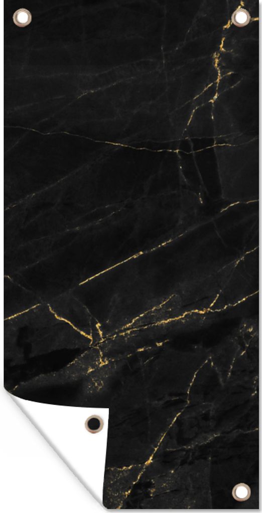 MuchoWow 40x80 cm Outdoor-Poster Gartendeko Sichtschutz Garten Poster für den Garten Marmor - Schwarz - Gold - Chic - Marmoroptik - Design