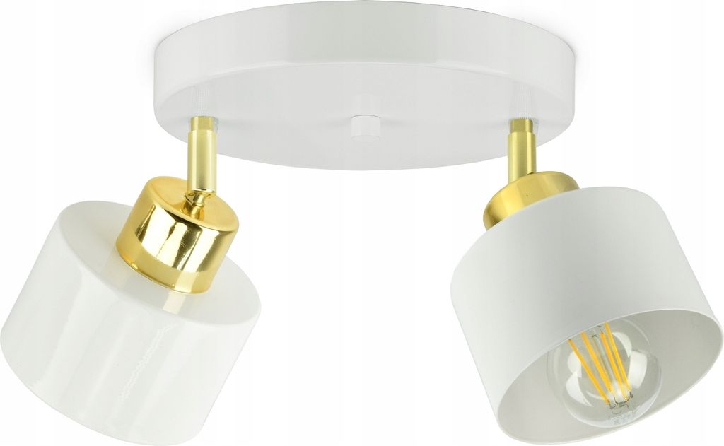 LUXOLAR Led Deckenleuchte 2-flammig - Deckenlampe Schwenkbar Weiß-Gold E27 60W - Hängelampe für Wohnzimmer, Küchen - Weiß Glas