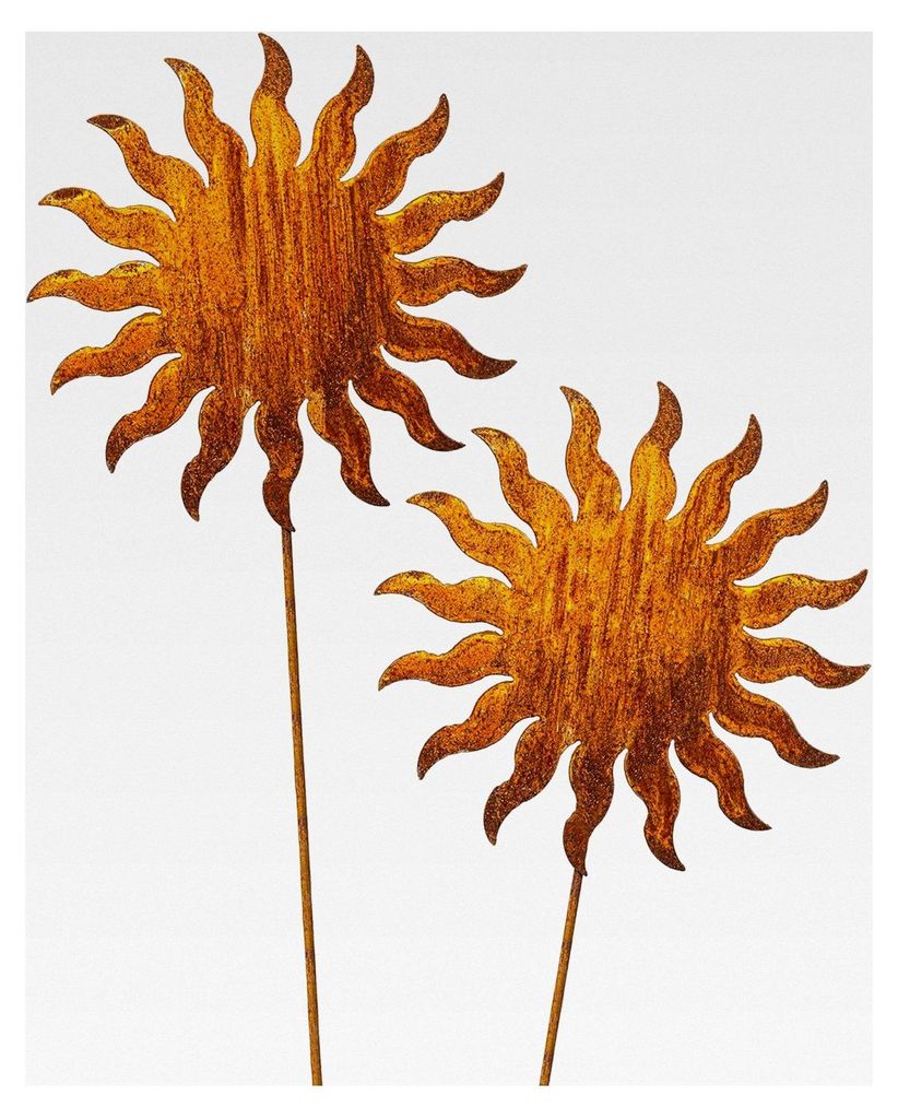 Gartenstecker Sonnen - Set aus 2 Figuren in Rostoptik für die Gartendekoration - Wetterfeste Deko für Garten, Balkon oder Terrasse