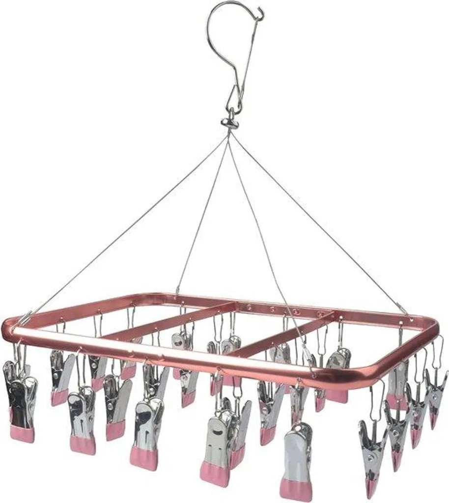 Cintre pour corde à linge avec crochet anti-vent rose - Lot de 10 pièces