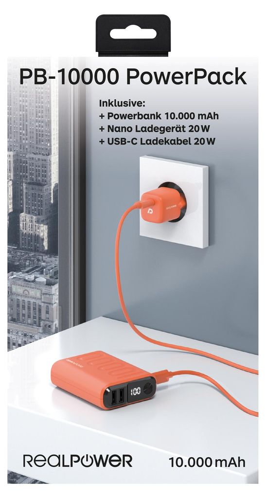 Realpower  Powerbank RealPower PB-10000 Power Pack Orange Productafbeelding 