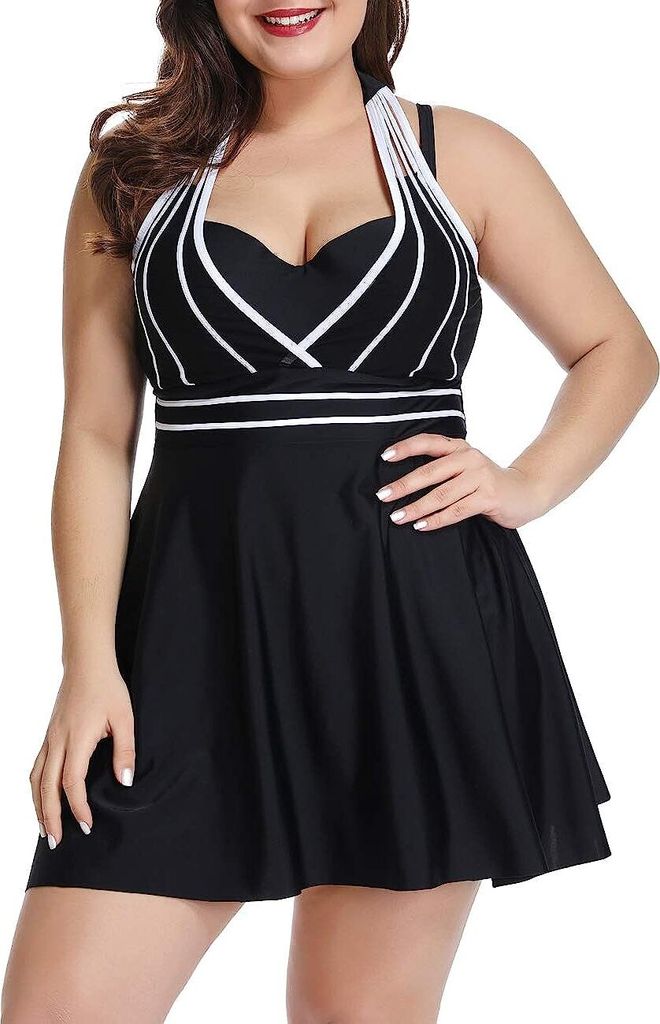 Womens Halter Swimdress Plus Size Two Piece Swimsuit Tankini Set
