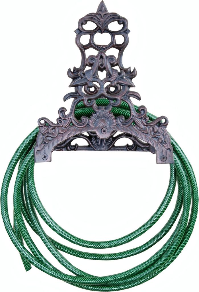 Esschert Design Gartenschlauchhalter mit dekorativem Gusseisen dunkelbraun
