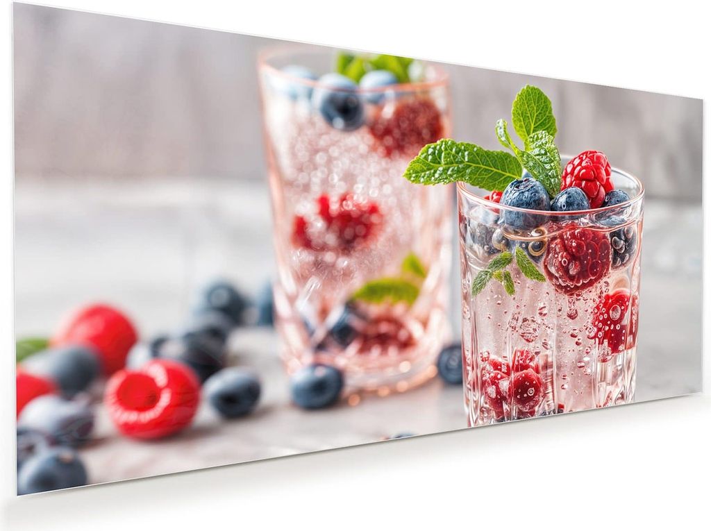 Glasbild 60x30cm in XXL für Wohnzimmer, Schlafzimmer Motiv Cocktail Beeren