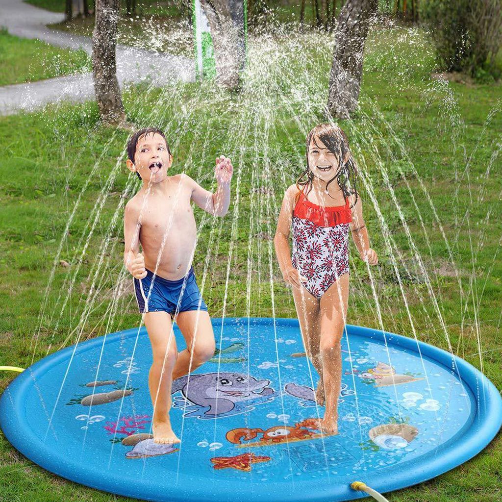 Wasserspielmatte Sprinkler Pad Splash Matte Play Sprinklerpad Garten Kinder Blau 