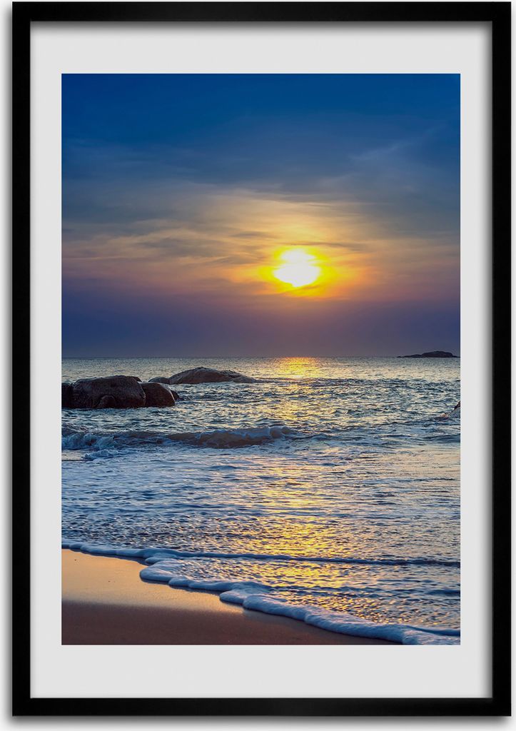 Bild - Bilderrahmen - 50 cm x 70 cm - MDF - Rahmen - Wandkunst Sonnenuntergang Strand
