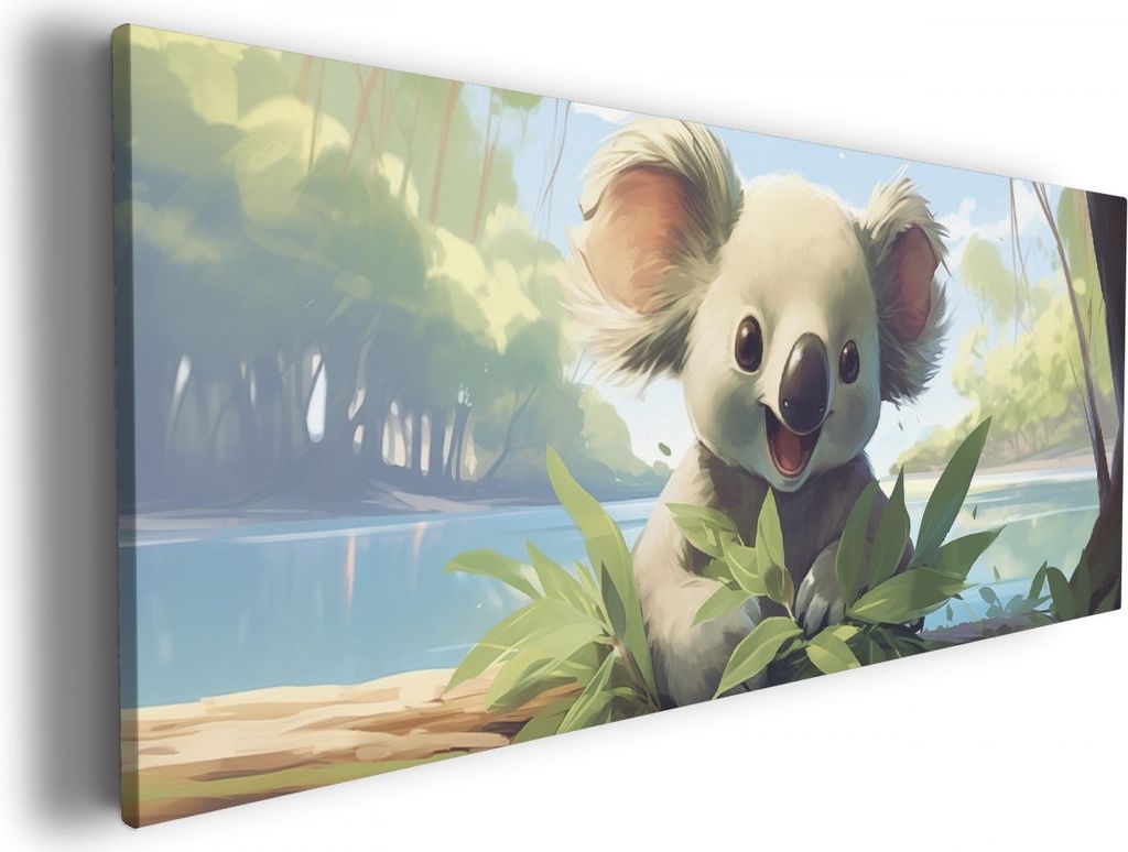 Wallario Premium Leinwandbild Australische Idylle: Der lächelnde Koala in Größe 80 x 200 cm