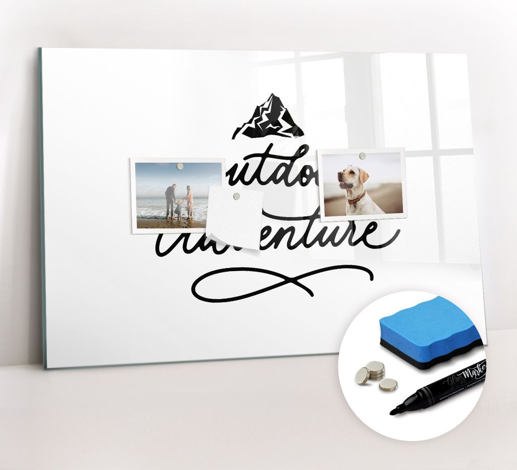 Magnetpinnwand Memoboard - Zubehörsatz - Schwarzer Marker + Schwamm + Magnete - 60 x 40 cm - Outdoor-Abenteuer