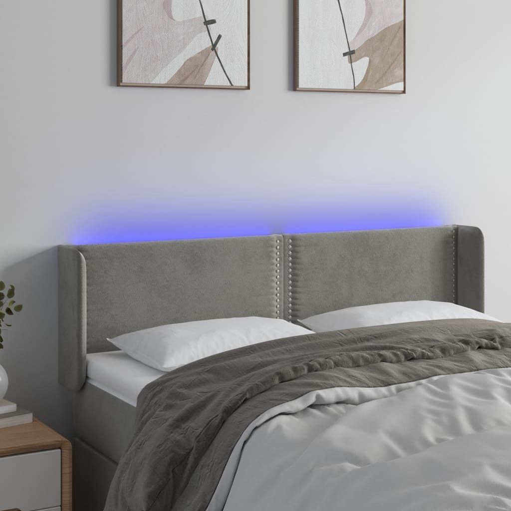 vidaXL LED Kopfteil Hellgrau 147x16x78/88 cm Samt - LED Kopfteil - LED Kopfteile - Kopfteil - Bett-Kopfteil