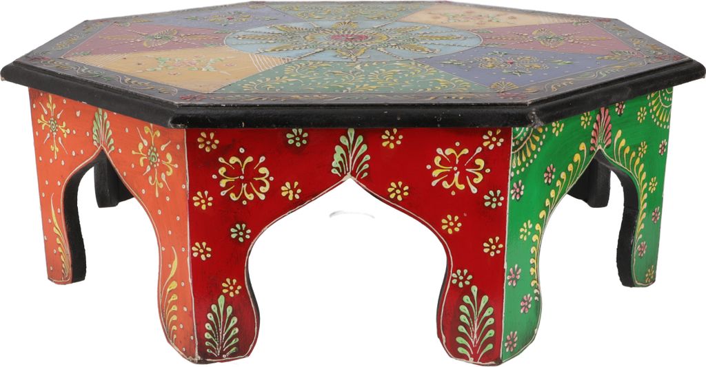 Bemalter Kleiner Tisch, Minitisch, Blumenbank - Ø 46 cm, Mehrfarbig, Holz, Kaffeetische & Bodentische