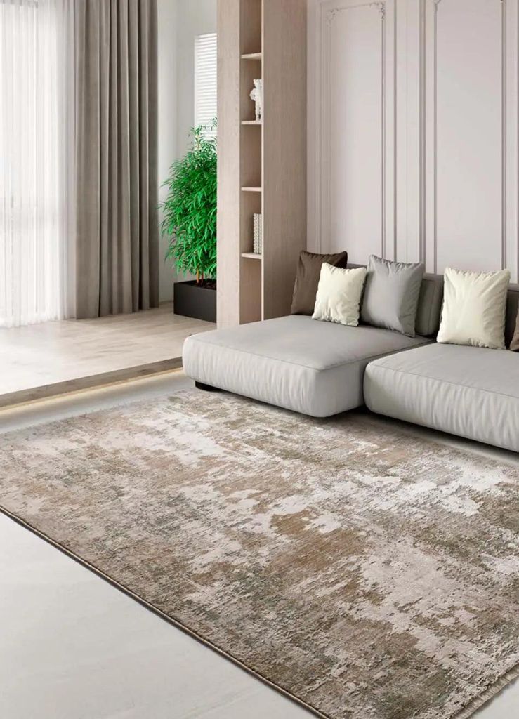 ATTICGO Kurzflorteppich ONA Abstrakt mit fransen in Beige/Grün, 160x230 cm