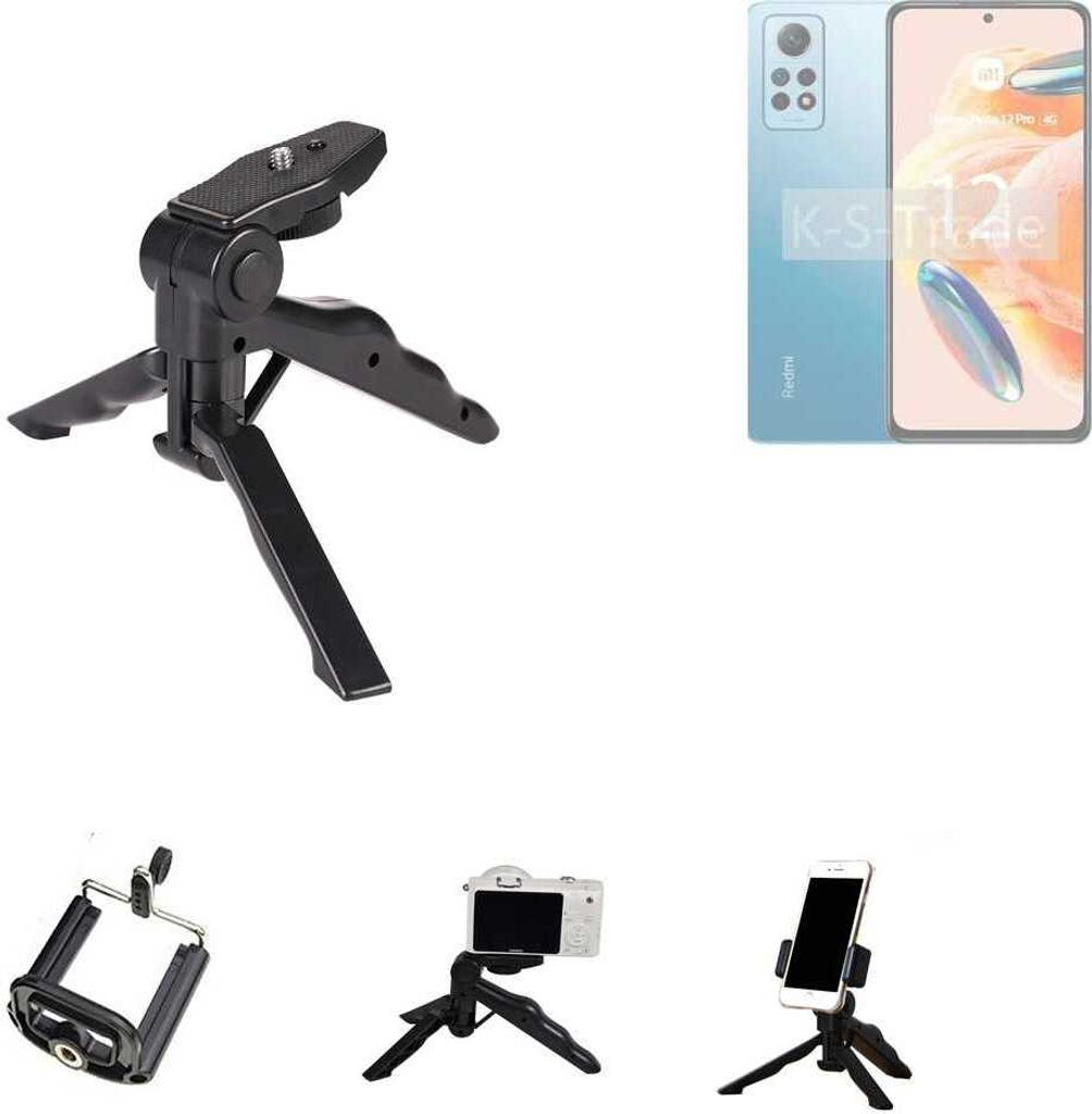 K-S-Trade Stativ Tisch-Ständer Dreibein Handy-Stativ Ständer kompatibel mit Xiaomi Redmi Note 12 Pro 4G Mini-Stativ Smartphone Tripod Handy-Stativ
