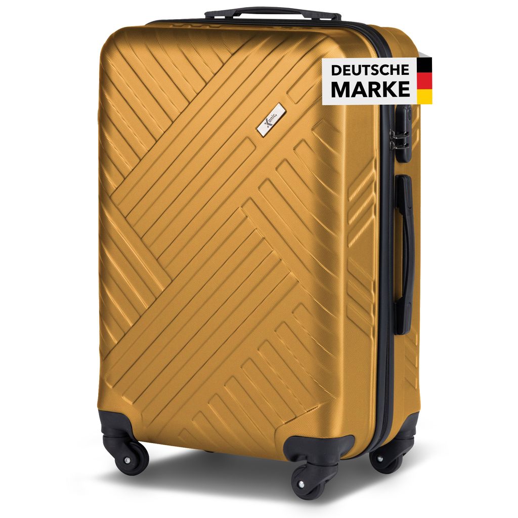 Xonic Design Reisekoffer mit Rollen 360° - ABS Hartschalen-Koffer Trolley mit Zahlenschloss in Handgepäck M-L-XL-Set (Braun Gold, XL)