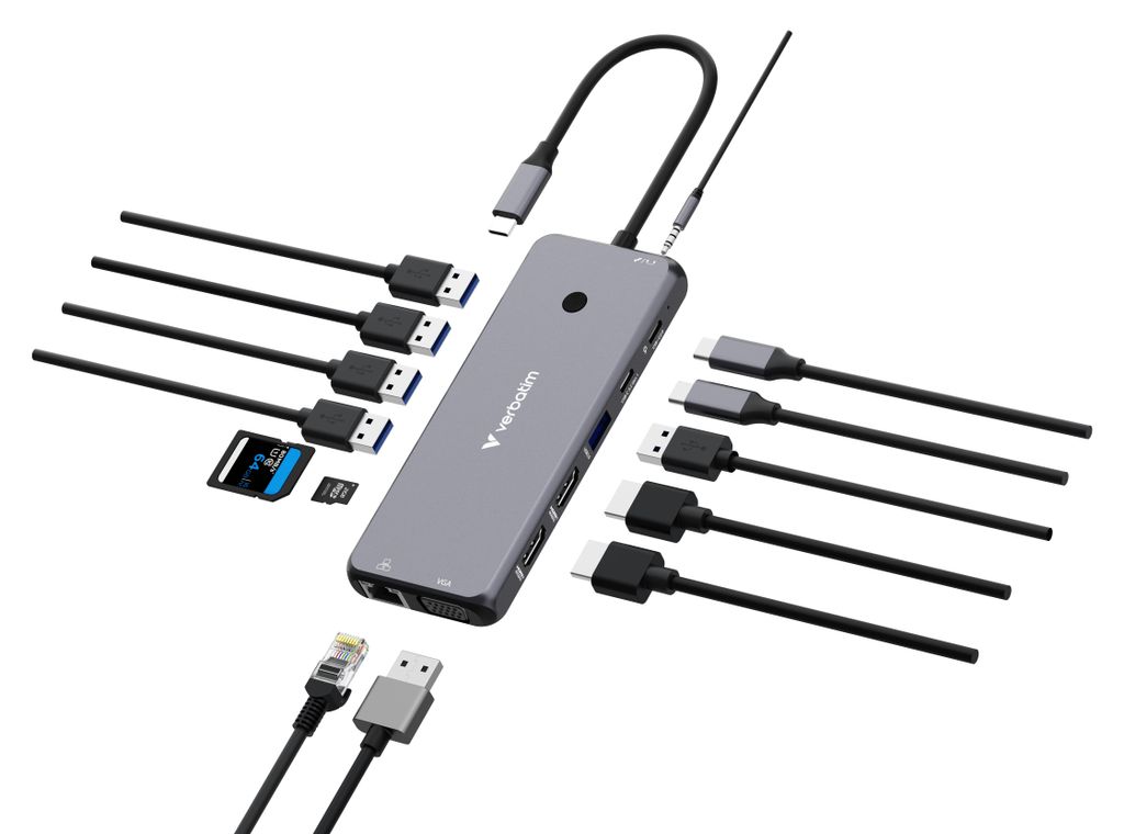 Verbatim CMH-14 USB-C Hub, 2x HDMI, VGA, Gigabit Ethernet, Produktbild 