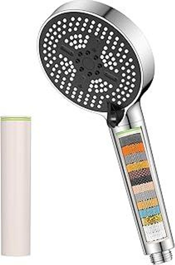 YEAUPE PRO Duschkopf mit Filter 6 Strahlarten – 110mm Handbrause Chrom mit 2 Filterkartuschen, Hochdruck Duschbrause gegen Kalk & Chlor, Wassersp...