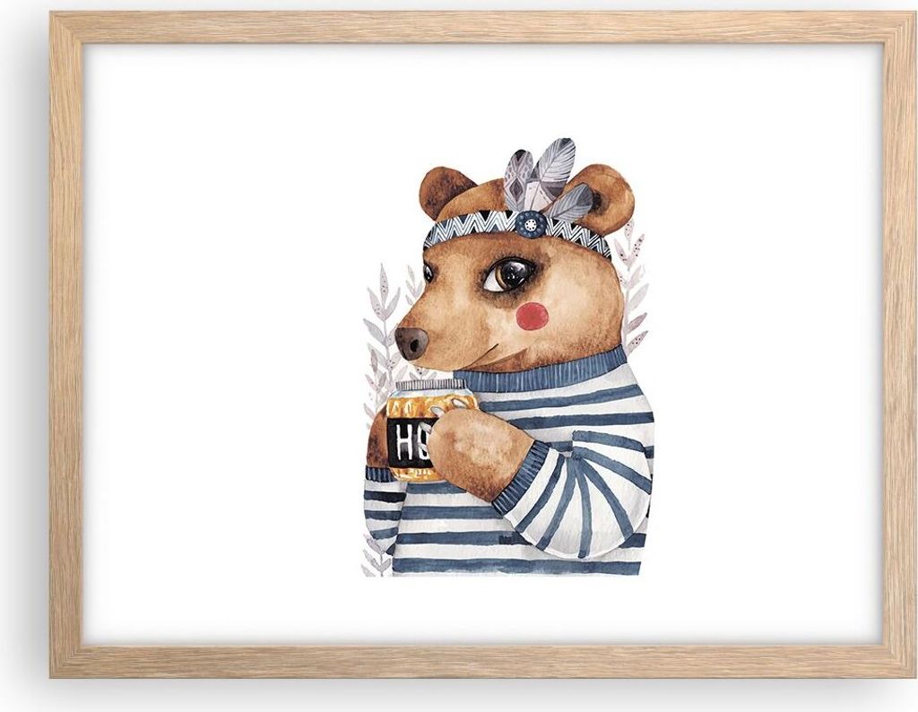 Gerahmtes Poster - Rahmen in heller Eiche - Anthropomorphisierung Bär Kinder - 40x30 cm - Wand Bild - Wanddeko - Wandbilder - Kunstposter - Wandpo...