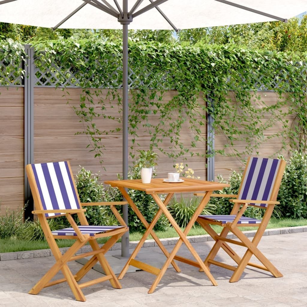 (NEU 2026) 3-tlg. Bistro-Set, Balkonmöbel, Blau und Weiß Stoff und Massivholz - Gartenmöbelgarnituren - 17.8 kg