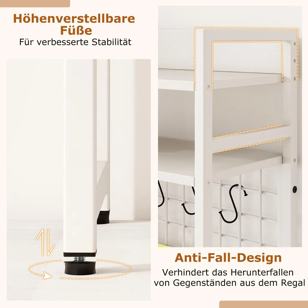 Étagère de bureau stable avec crochets et 4 compartiments rangement blanc - 6