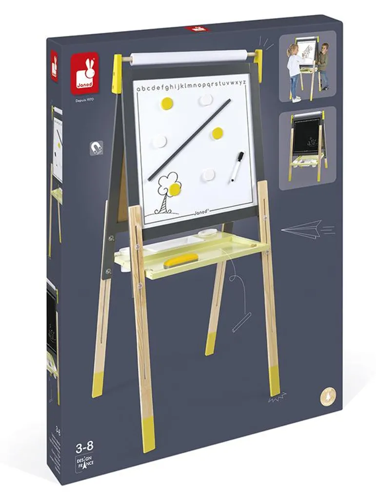 Tableau Double Face Réglable Janod - Ardoise et Magnétique Gris Jaune - 9