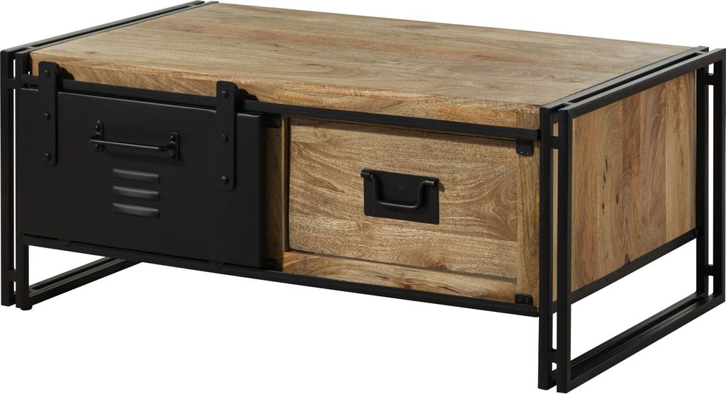 MASSIVMOEBEL24 Couchtisch Mango 120x70x50 natur klar lackiert / Metall schwarz BLACKBURN #103