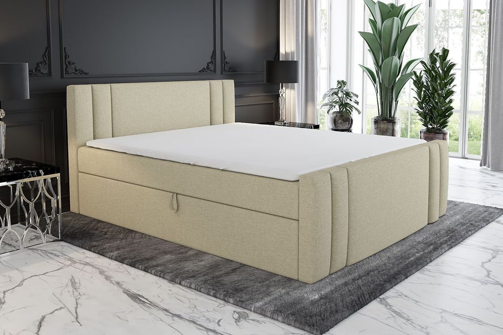 Boxspringbett ALF 160 x 200 mit 2 Bettkästen, Bonell-Matratze und Topper. Farbe: Beige