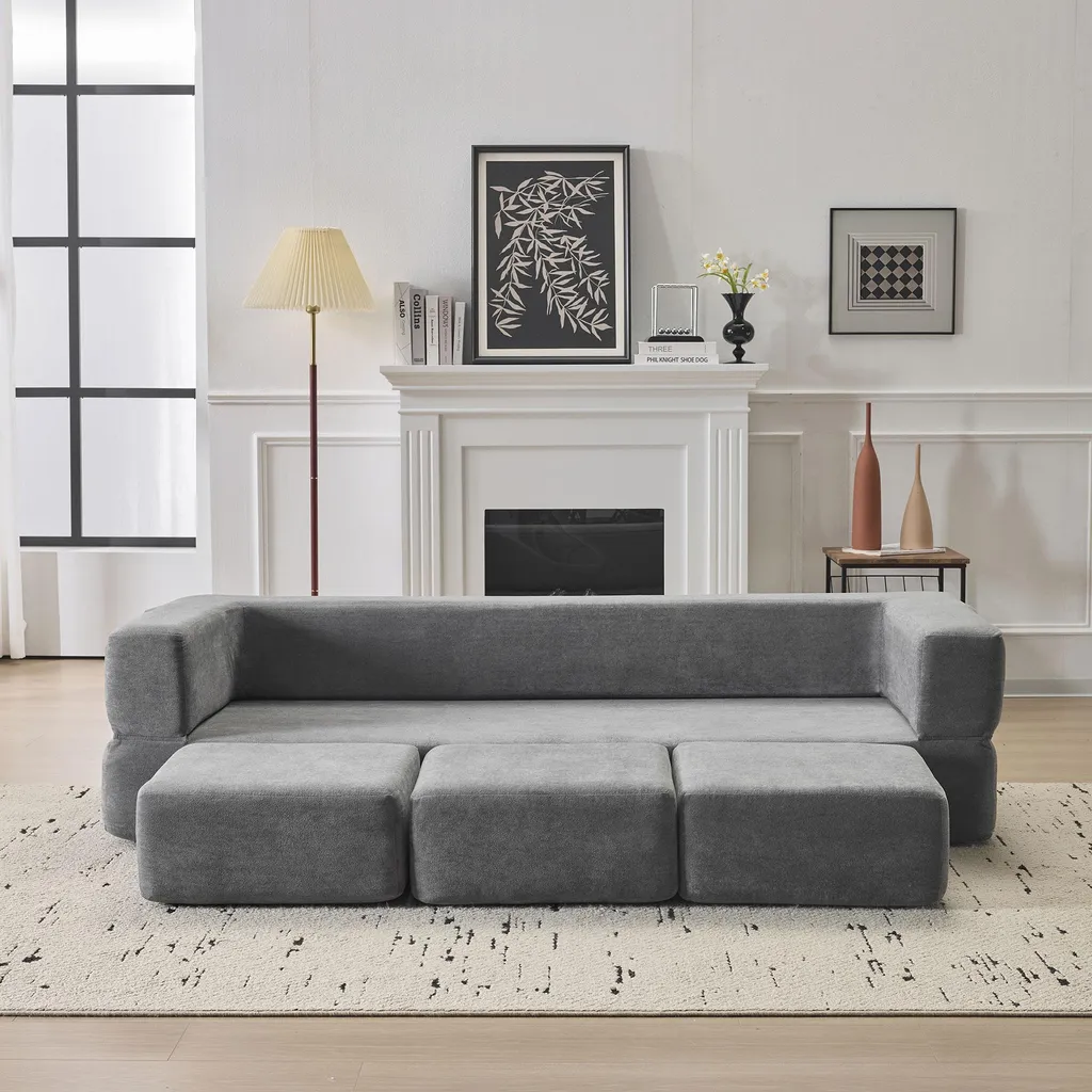 Canapé de salon modulable 201 cm gris convertible idéal petit espace - 6