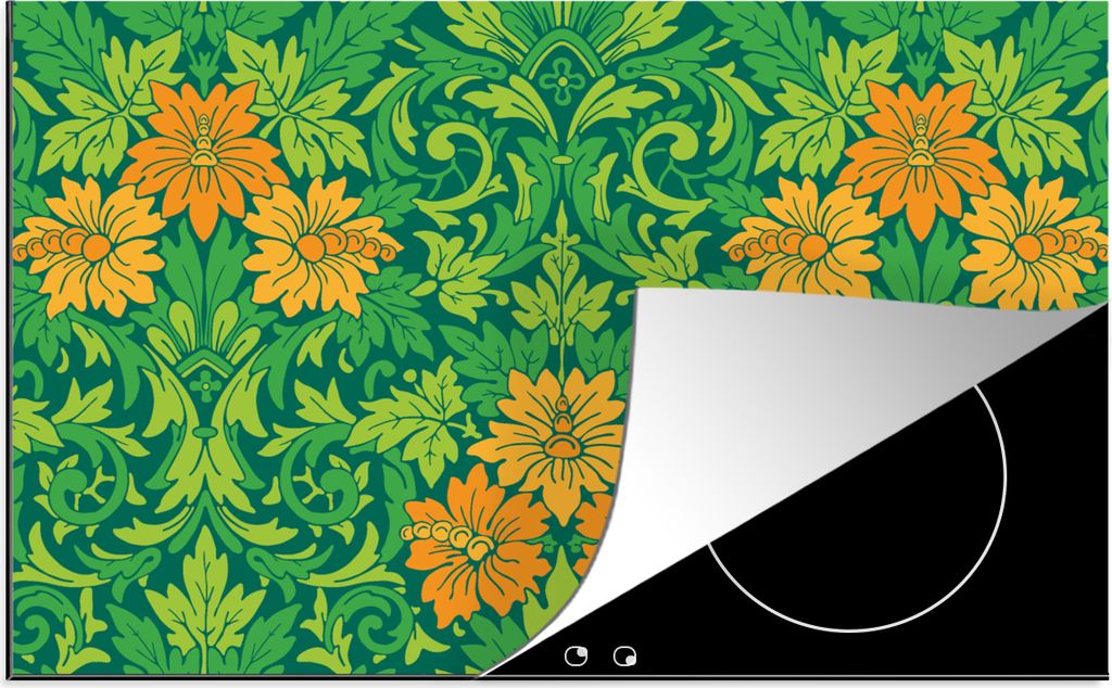 KitchenYeah Herdabdeckplatte Blätter - Blumen - Boho - Muster , 81x52cm, Küche Deko, Glaskeramikfeld Herdabdeckung, Abdeckplatte fùr Kochfeld