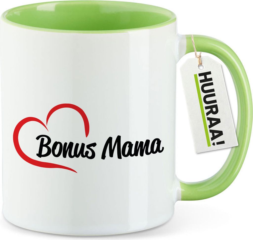 Huuraa Kaffeetasse Bonus Mama Herz 330ml Grün Keramik Kaffeebecher Geschenkidee